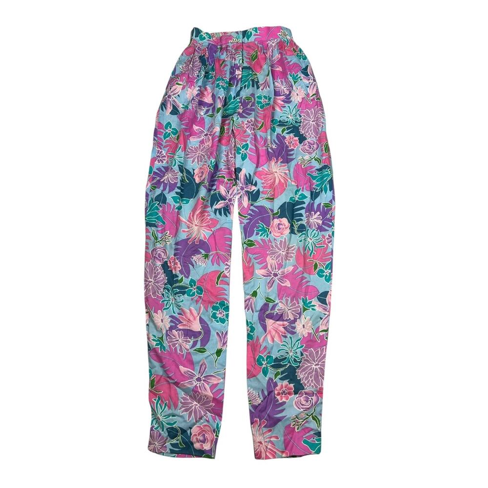 Vintage 90s AOP Floral High Waisted Tapered Elastic Waist Casual Pants Womens 6